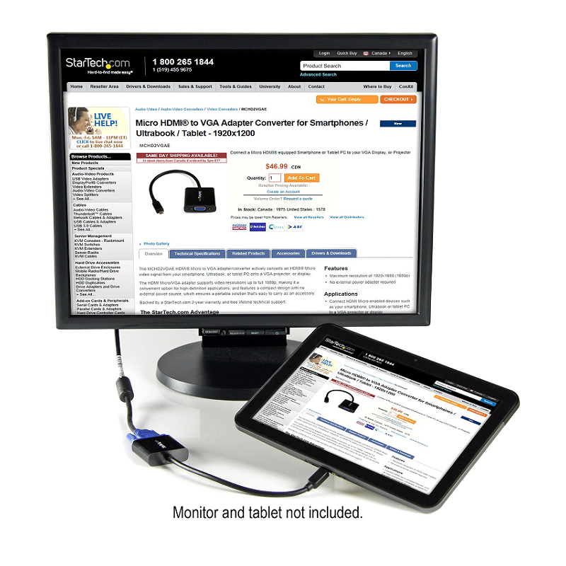 StarTech MCHD2VGAE2 Micro HDMI to VGA Adapter Converter